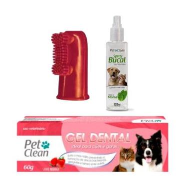 Imagem de Kit Dedeira + Pasta Dente + Spray Bucal Pet Clean Cachorro, pastaMORAN