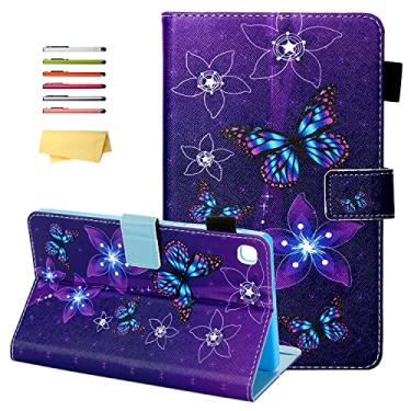 Imagem de UUcovers Capa para Samsung Galaxy Tab A7 Lite 8.7 (modelo SM-T225/T220) 2021 com bolsos para lápis, suporte magnético de couro sintético à prova de choque, capa traseira de TPU macio, borboleta de flor roxa