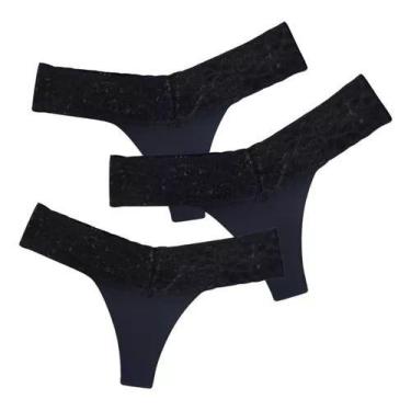 Imagem de 3 Calcinha Preta Microfibra Fio Duplo Renda Casual Dia A Dia. - CINTIA