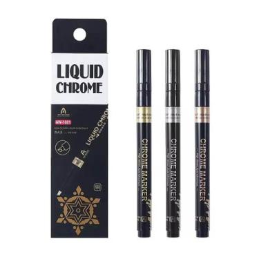 Imagem de Kit 3 Caneta Marcador Permanente Efeito Metálico Acrílica Tipo Posca P