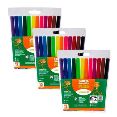 Imagem de Kit 3 Canetas Hidrográfica Plus 12 Cores Hidrocor - Leo & Leo - LEO&LE