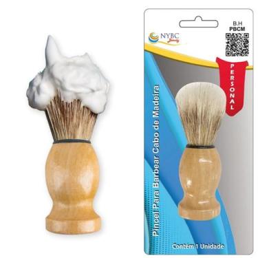 Imagem de Pincel Barbear NYBC Beauty Cabo Madeira Lã Nylon Barba Macia Beje