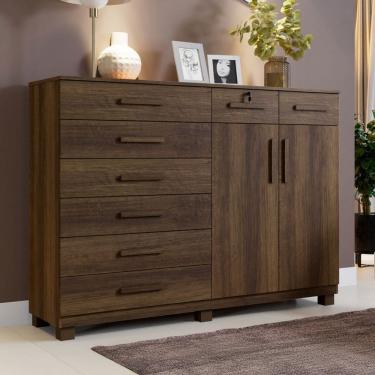 Imagem de Cômoda Bali 8 Gavetas 2 Portas Imbuia - Pnr Móveis
