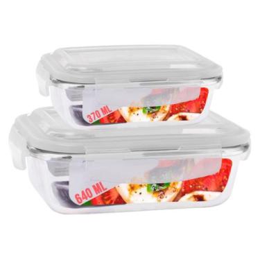 Imagem de Kit 2 Potes de Vidro Hermetico 2 Tamanhos Retangular Marmita - Quality