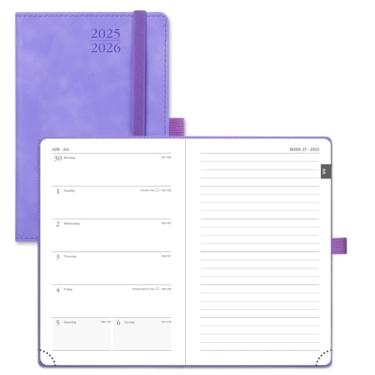 Imagem de POPRUN Caderno semanal Planner 2025-2026 para bolsa (tamanho de bolso 10 x 16,25 pol.) Calendário acadêmico pequeno (25 de julho a 26 de junho) com abas mensais, capa macia de couro, bolso interno