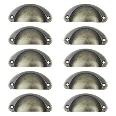 Imagem de Sscon Puxadores de cômoda de bronze antigo 10 peças em forma de concha puxadores de móveis vintage