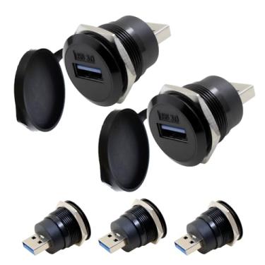 Imagem de YiKaiEn Adaptador de montagem impermeável USB 3.0 macho para fêmea, transferência e carregamento de dados de 5 Gbps, conversor de soquete redondo rosqueado com fixação de porca para montagem em painel