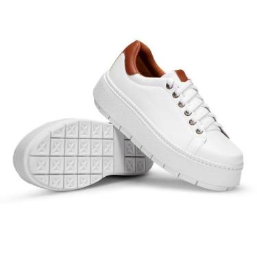 Imagem de Tênis Feminino Casual Branco Confortável  Plataforma - Sennamodas, Bra