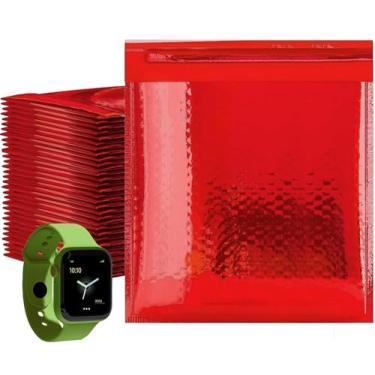 Imagem de Envelopes de tamanho de CD. Envelopes acolchoados 18 x 18 cm x 18 cm. Tamanho externo 21 x 19 cm. Pacote com 25 envelopes de almofada vermelha quente. Descole e sele. Folha metálica Glamour.