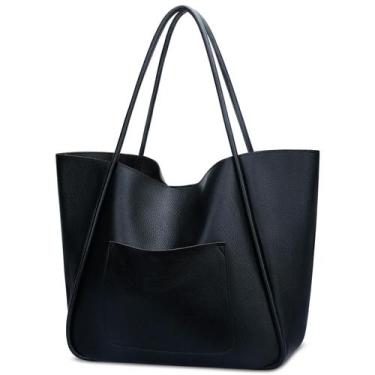 Imagem de Sacola KKXIU Bolsa de ombro de material vegano preta feminina