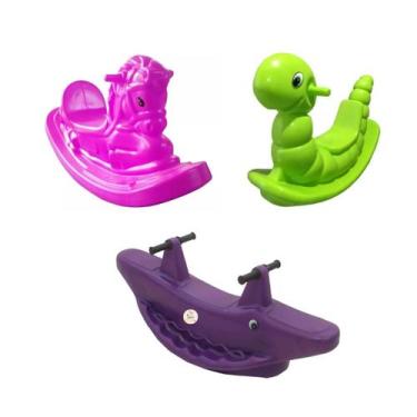 Imagem de Gangorra Infantil Jacaré Roxo Cavalo Rosa Minhoca Verde Colorido Parqu
