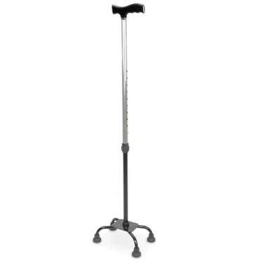 Imagem de Bengala Bastão de Alumínio com 4 Pontas, Altura Ajustável 75-90cm, Base Quadripé Ortopédico Leve Resistente