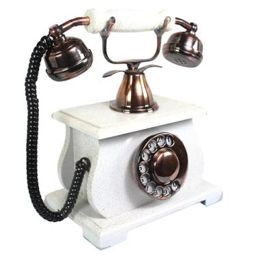 Imagem de Telefone decorativo vintage branco e com acabamento antigo – mostrador giratório retrô | Acessório clássico para decoração de escritório em casa | Item de presente não funcional
