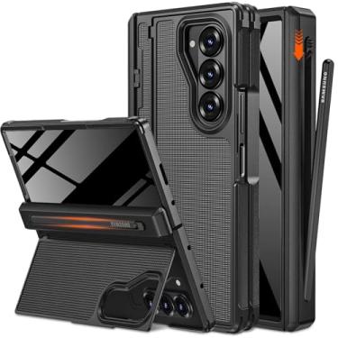 Imagem de NINKI Capa para Samsung Galaxy Z Fold 6 com suporte para caneta S e suporte invisível, protetor de tela de privacidade embutido e dobradiça, capa de telefone à prova de choque para Samsung Z Fold 6