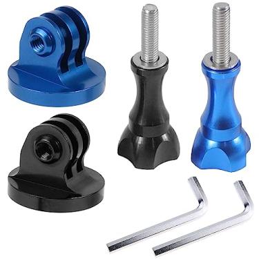 Imagem de Homeet Adaptador de montagem de tripé de alumínio, pacote com 2 adaptadores de montagem de monopé de metal para câmera de ação DJI OSMO AKASO Campark YI, preto e azul