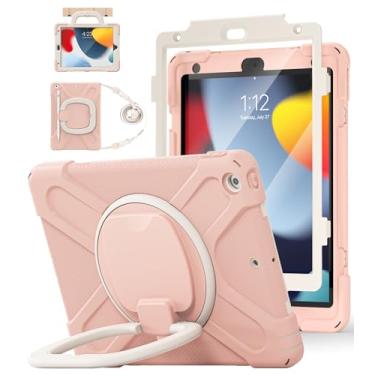 Imagem de BATYUE Capa para iPad 8ª/7ª geração, iPad 10,2" 2020/2019, capa infantil resistente com protetor de tela, suporte giratório/suporte para lápis/alça de transporte (ouro rosa)