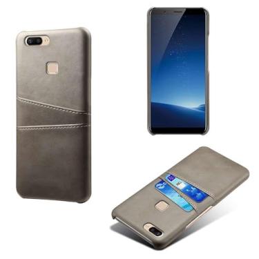 Imagem de Capas Compatível com VIVO X20 PLUS,Caso de couro PU-Tampa de telefone a prova de choque com 2 slots de cartão,Proteção anti-impressão digital e anti-gota-Grey
