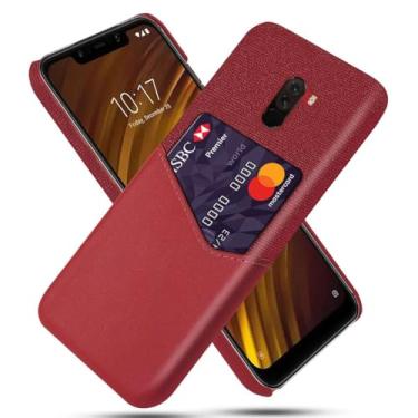 Imagem de Capa para Xiaomi Pocophone F1,Tela e tampa de couro PU,Antideslizante,360°cobertura completa à prova de choque com 1 slot de cartão atrás,Prevenção de queda-Red