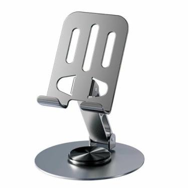 Imagem de Suporte de Celular Para Mesa Em Alumínio Base Giratória 360° Estável e Antiderrapante Ajustável e Dobrável Para Smatphones e Tablets - Profissional