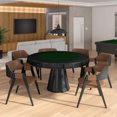 Imagem de Conjunto Mesa de Jogos Carteado Bellagio Tampo Reversível e 6 Cadeiras