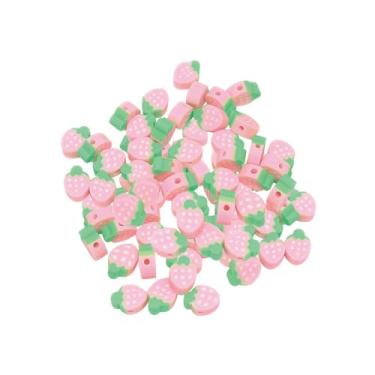Imagem de 100 peças de contas espaçadoras de argila em forma de fruta de 10 mm, para joias DIY, pulseira, brinco, colar, suprimentos para fabricação de artesanato (morango rosa)