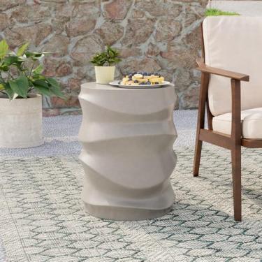 Imagem de COSIEST Mesa lateral externa, 45,7 cm A, mesa lateral de concreto, bancos de jardim decorativos leves e simplificados, mesas de tambor com suporte de plantas, redondo, cinza