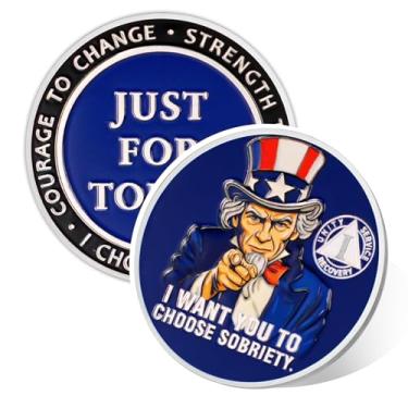 Imagem de Just for Today Moeda de sobriedade de 1 ano, fichas AA de afirmação, moedas sóbrias de recuperação de dependência, símbolo de comemoração de aniversário de recuperação, presentes de sobriedade NA AA