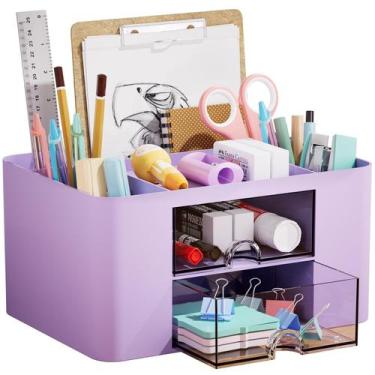 Imagem de Organizador de canetas Marbrasse com 2 gavetas para escritório (roxo)