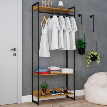 Imagem de Closet Arara 3 Prateleiras Lâmina Mel/Preto 19227 - Compace, Moderno, 
