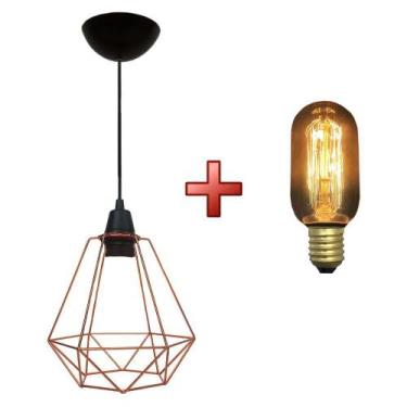 Imagem de Kit luminária pendente aramado class com lâmpada filamento carbono - U