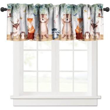 Imagem de Fblifil Cortinas de animais da floresta para crianças, sanefas, urso, raposa, veado, borboleta, aquarela, floresta, crianças, desenho animado, janela, para bebê, sala de estar, quarto, berçário