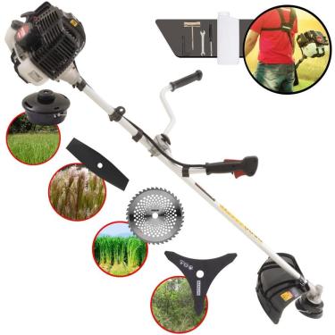 Imagem de Cortador de Grama À Gasolina Kawashima KW52LE 52cc 2,5HP 2T Completa Com Carretel de Nylon + Faca 2 Pontas + Faca 3 Pontas + Faca 40 Dentes de Vídea