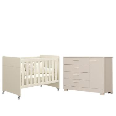 Imagem de Jogo de Quarto Infantil Zaki e Berço Evolution com 1 Porta e 4 Gavetas em MDF 125cm Bege Reller Móveis