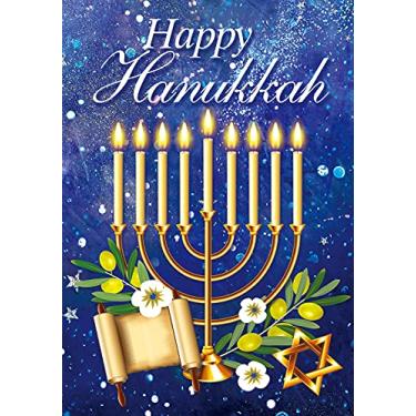 Imagem de Texupday Happy Hanukkah Winter House Flag Candle Menorah Jewish Outdoor Yard Flag 71.1 cm x 101.6 cm