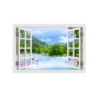 Imagem de Falsas Janelas Paisagens Impressões em Tela-Árvores Lago flores pássaros-Quadro Arte Moderna-Natureza Pintura Decoração Parede 20x30cm Sem Moldura