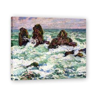 Imagem de Stormy WavesThéo van Rysselberghe: Impressão em tela neoimpressionista belga chave emoldurada 40 x 48 cm