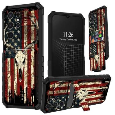 Imagem de AIRWEE Capa para Samsung Galaxy S25 Ultra com suporte para cartão, capa carteira à prova de choque de grau militar com suporte, capa protetora fina e robusta para Galaxy S25 Ultra 5G, bandeira veado