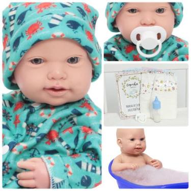 Imagem de Boneco Bebê Reborn Menino Olhos Azuis Realista Pode Banho - Cegonha Re