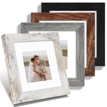 Imagem de Conjunto de 4 porta-retratos Hongkee 6x6 com moldura de vidro e madeir
