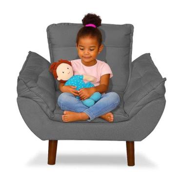Imagem de Mini Poltrona Cadeira Infantil de Criança Suede Cinza Escuro Pés Palit