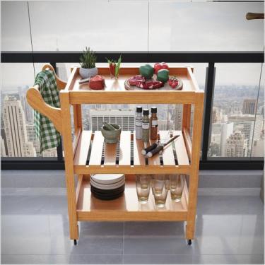 Imagem de Carrinho Multiuso Server C Rodízios Madeira Natural - Drop de Casa