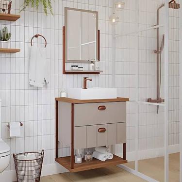Imagem de Gabinete de Banheiro 2 Gavetas 61 cm com Cuba e Espelheira - Rainha do