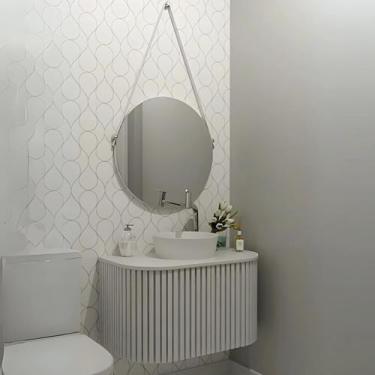 Imagem de Gabinete de Banheiro Mdf Ripado C/ Cuba e Espelho Redondo - Rainha dos