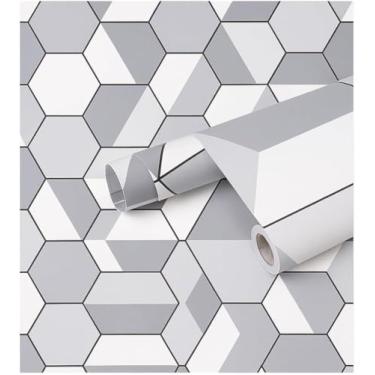 Imagem de Papel de Parede Adesivo PVC, Estampa Geométrica Hexagonal, Decorativo, Autocolante, PVC Vinílico Autoadesivo, 45Cm Largura X 5 Metros Comprimento, Tela Geométrica 5 Metros Fácil Aplicação e Limpeza