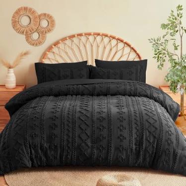 Imagem de MR&HM Conjunto de edredom solteiro GG, preto, 5 peças, cama estilo casa de fazenda em uma bolsa com 1 edredom, 1 fronha, 1 lençol de cima, 1 lençol com elástico para dormitório universitário