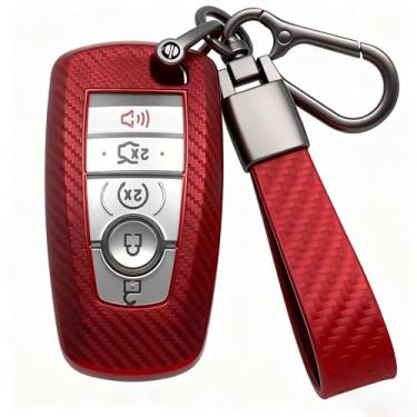 Imagem de Kespevn Para Ford Key Fob Cover 5 botões TPU macio com chaveiro capa de chave de proteção total serve para Ford Bronco Explorer Fusion Escape Edge Expedition F150 Mustang acessórios, C vermelho
