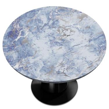 Imagem de Toalha de mesa de mármore azul e prata, borda elástica, cinza, limpável, toalha de mesa redonda de 101,6 a 111,8 cm, festas, festas, jantares, sala de jantar, cozinha, decoração