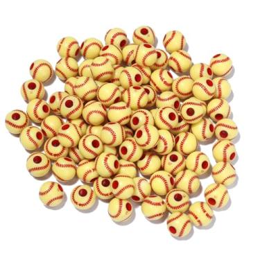 Imagem de 200 peças de contas de acrílico de softball, contas de softbol de 12 mm para pulseiras, contas temáticas esportivas para colar, pequenas contas de vôlei de acrílico para fazer joias, acessórios de