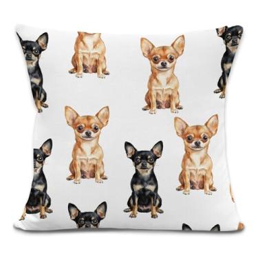 Imagem de Yorhifa Capas de almofada para cães Chihuahua 45,7 x 45,7 cm, presentes decorativos para donos de cães, presentes de chihuahua para mulheres e homens, capas de almofada para sofá, decoração de quarto