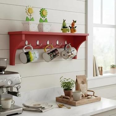 Imagem de Prateleira Cabideiro Suporte Porta Canecas Utensílios de Cozinha Mochilas Bolsas Vermelho Laca